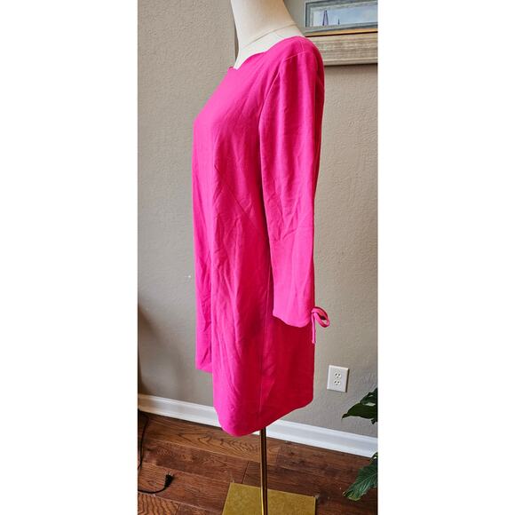 Talbots Party Crepe Shift with Scalloped Neck Dress Women Size 8 Pink Tie Sleeve - Picture 3 of 6